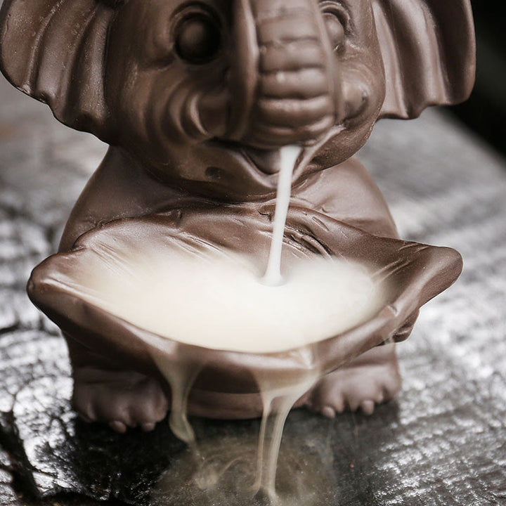 Buddha Stones Little Elephant Holding Leaf Purple Clay Backflow Smoke Fountain Healing Incense Burner Decoration - image 12