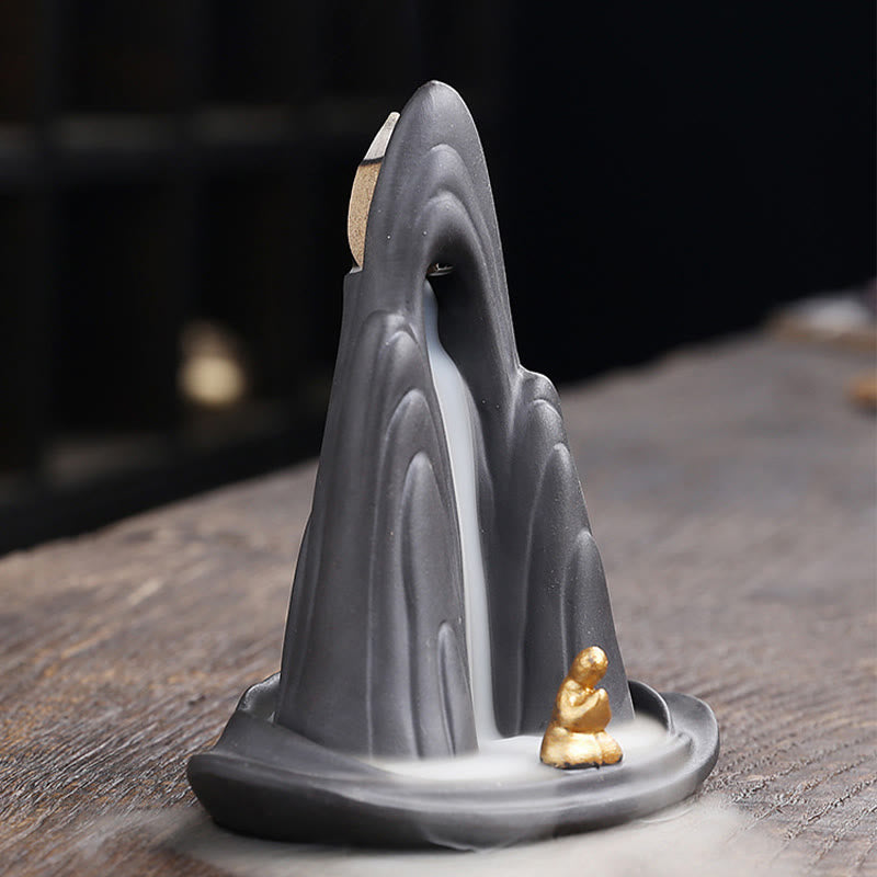 Buddha Stones Little Monk Mountains Flowing Water Purple Clay Ceramic Healing Backflow Incense Burner Decoration - image 7