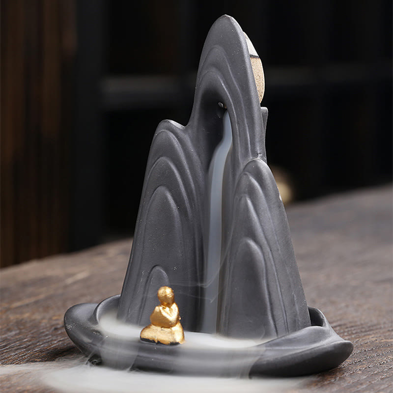 Buddha Stones Little Monk Mountains Flowing Water Purple Clay Ceramic Healing Backflow Incense Burner Decoration - image 5