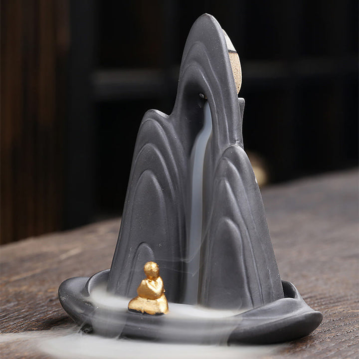 Buddha Stones Little Monk Mountains Flowing Water Purple Clay Ceramic Healing Backflow Incense Burner Decoration - image 5