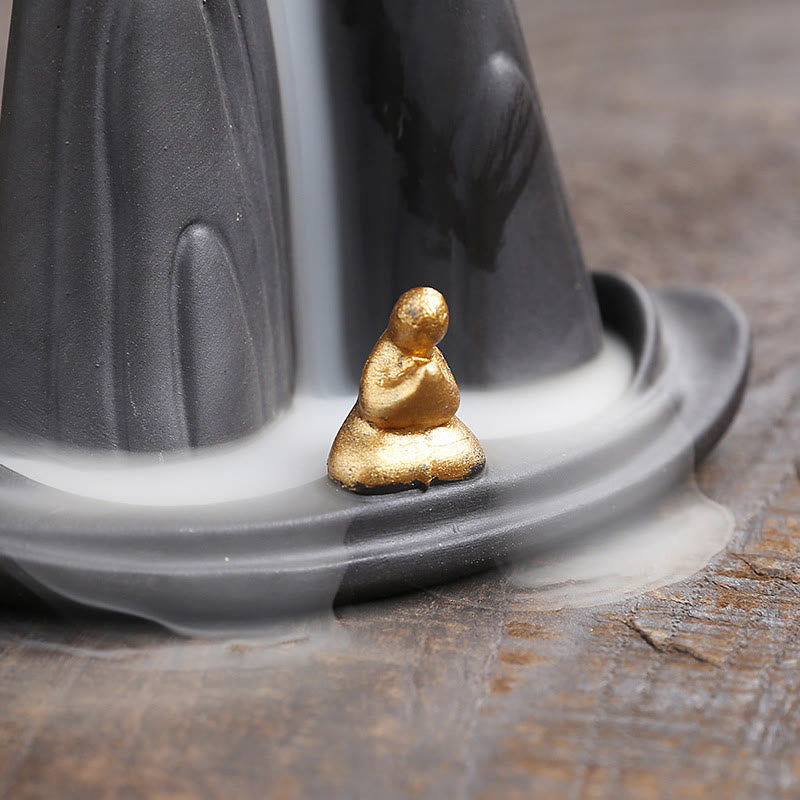 Buddha Stones Little Monk Mountains Flowing Water Purple Clay Ceramic Healing Backflow Incense Burner Decoration - image 10