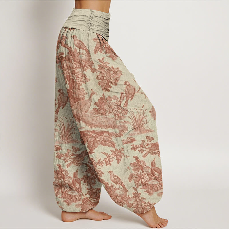 Buddha Stones Birds Trees Branches Pattern Women's Elastic Waist Harem Pants - image 2