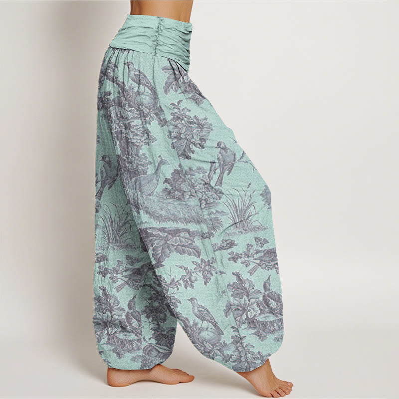 Buddha Stones Cotton Birds Trees Branches Pattern Women's Elastic Waist Harem Pants - image 6
