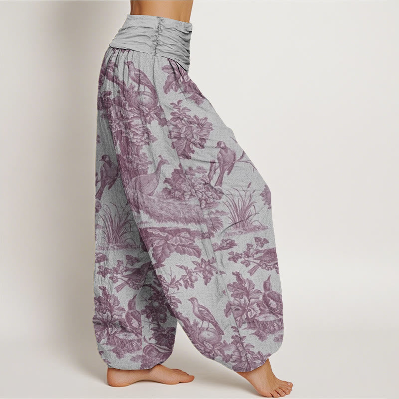 Buddha Stones Cotton Birds Trees Branches Pattern Women's Elastic Waist Harem Pants - image 9