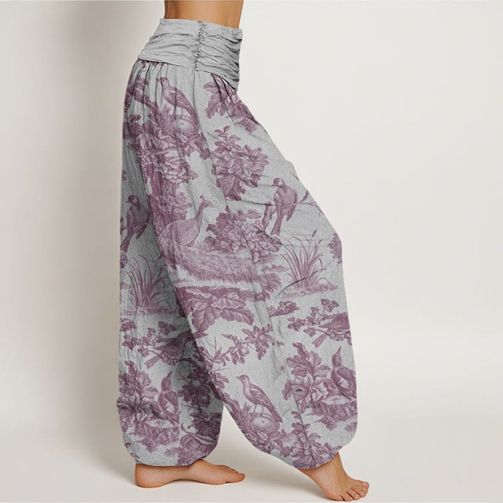 Buddha Stones Cotton Birds Trees Branches Pattern Women's Elastic Waist Harem Pants - image 9