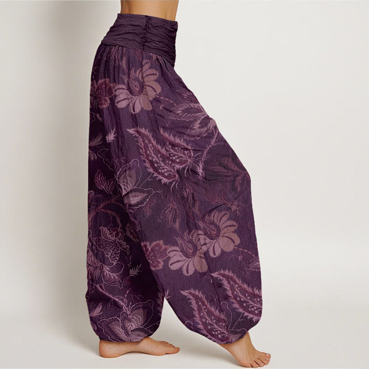 Buddha Stones Casual Floral Leaves Women's Elastic Waist Harem Pants - image 8