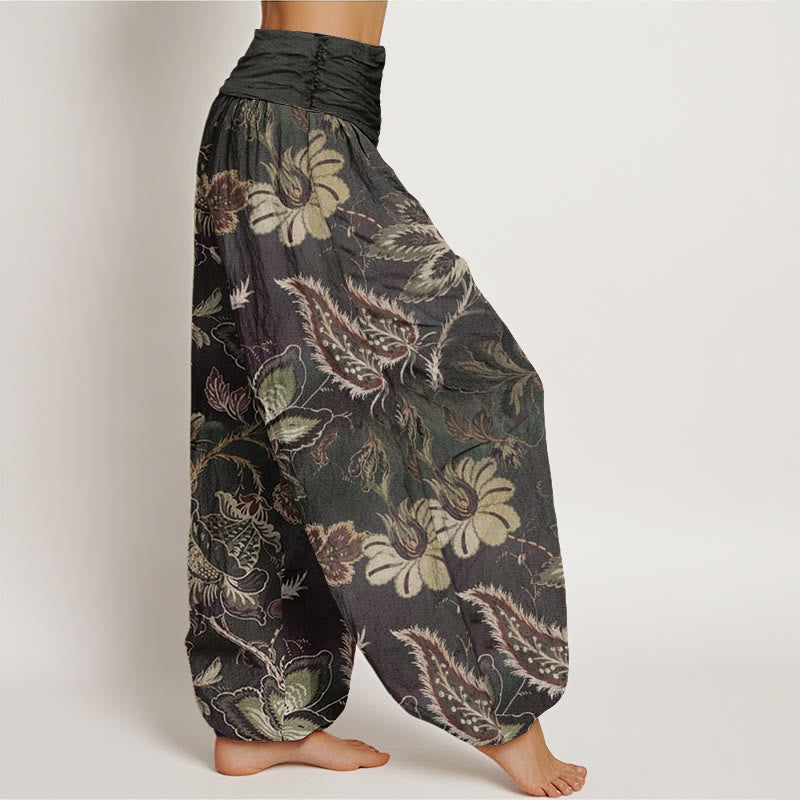 Buddha Stones Casual Floral Leaves Women's Elastic Waist Harem Pants - image 1
