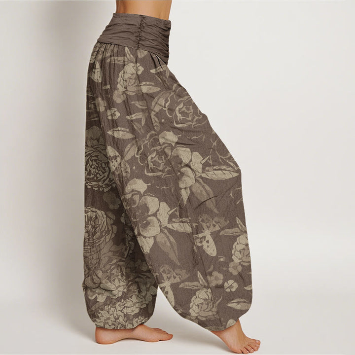 Buddha Stones Casual Peony Flowers Leaves Women's Elastic Waist Harem Pants - image 5