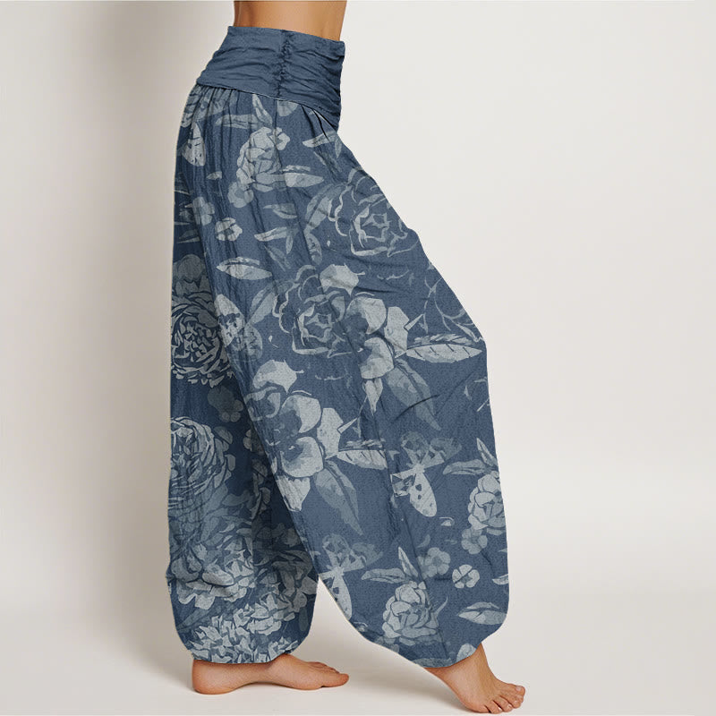 Buddha Stones Casual Peony Flowers Leaves Women's Elastic Waist Harem Pants - image 8