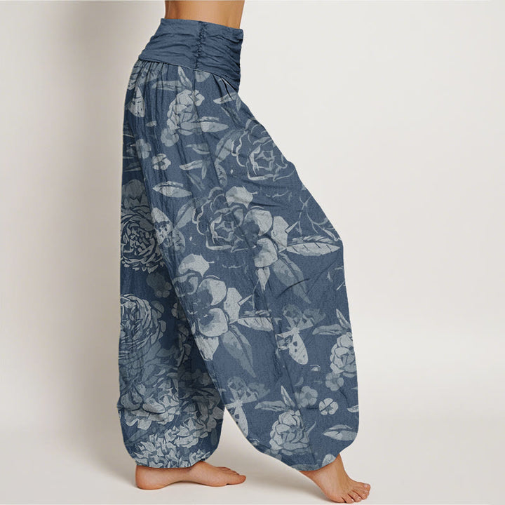 Buddha Stones Casual Peony Flowers Leaves Women's Elastic Waist Harem Pants - image 8