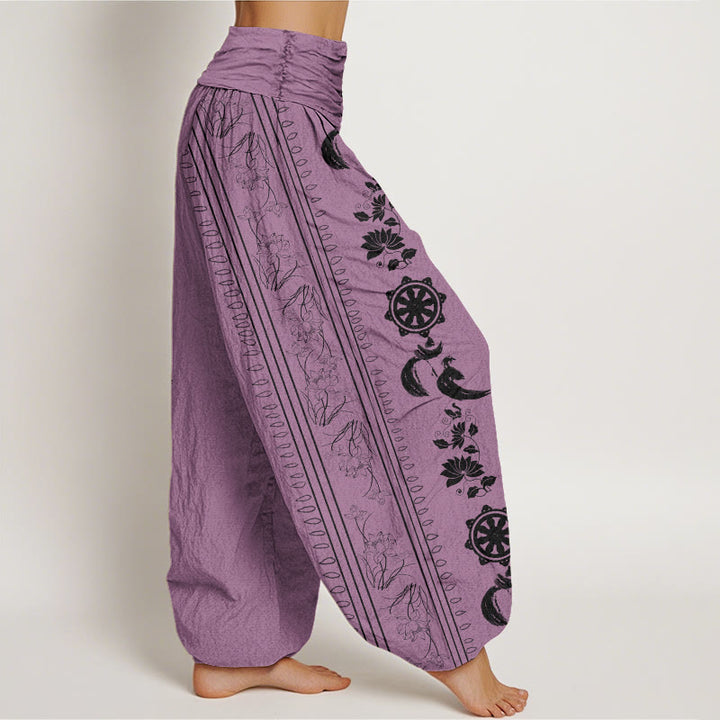 Buddha Stones Dharma Wheel Lotus OM Pattern Women's Elastic Waist Harem Pants - image 8