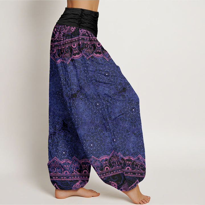 Buddha Stones Elegant Mandala Flowers Design Women's Elastic Waist Harem Pants - image 5