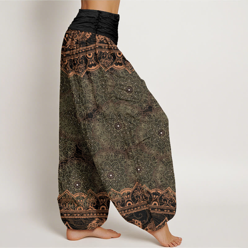 Buddha Stones Elegant Mandala Flowers Design Women's Elastic Waist Harem Pants - image 8