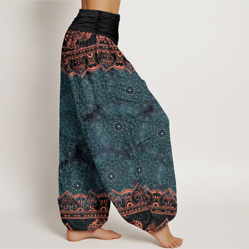 Buddha Stones Elegant Mandala Flowers Design Women's Elastic Waist Harem Pants - image 1