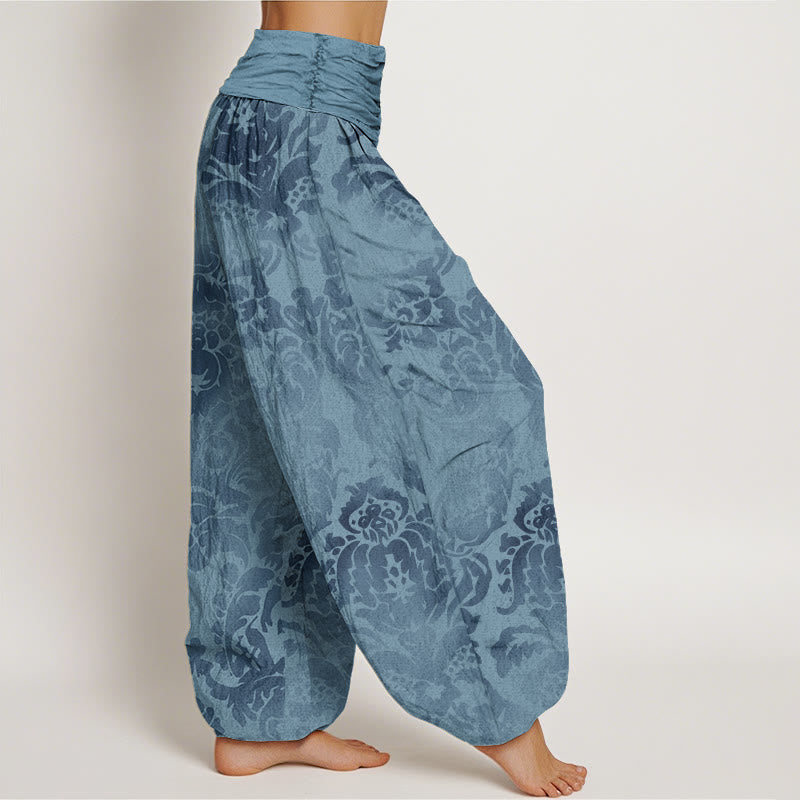 Buddha Stones Casual Flower Leaves Design Women's Elastic Waist Harem Pants - image 1
