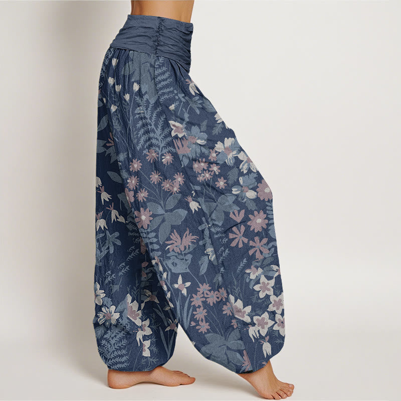 Buddha Stones Cotton Casual Daisy Flowers Leaves Design Women's Elastic Waist Harem Pants - image 8