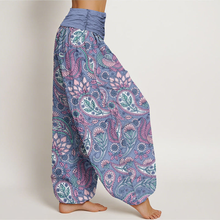 Buddha Stones Cashew Flower Peacock Sunflower Design Women's Elastic Waist Harem Pants - image 8