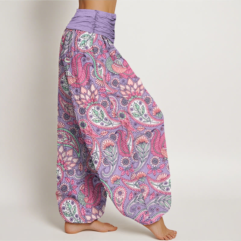 Buddha Stones Cotton Cashew Flower Peacock Sunflower Design Women's Elastic Waist Harem Pants - image 1