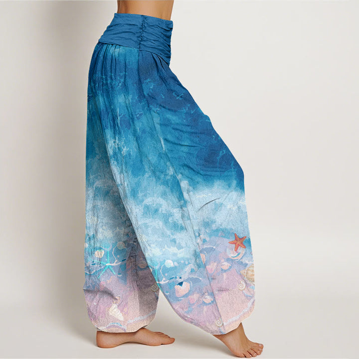 Buddha Stones Vast Ocean Pattern Women's Elastic Waist Harem Pants - image 5
