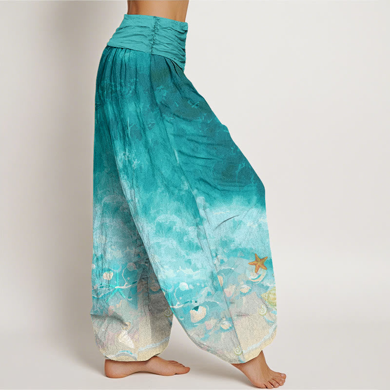 Buddha Stones Vast Ocean Pattern Women's Elastic Waist Harem Pants - image 1