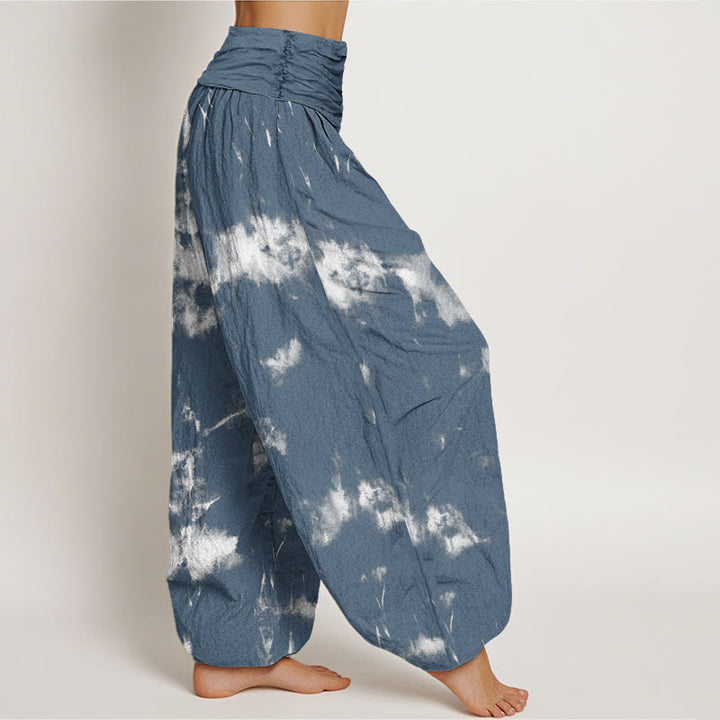 Buddha Stones White Lines Spots Tie-Dye Pattern Women's Elastic Waist Harem Pants - image 5