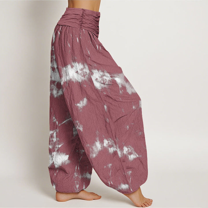 Buddha Stones White Lines Spots Tie-Dye Pattern Women's Elastic Waist Harem Pants - image 8