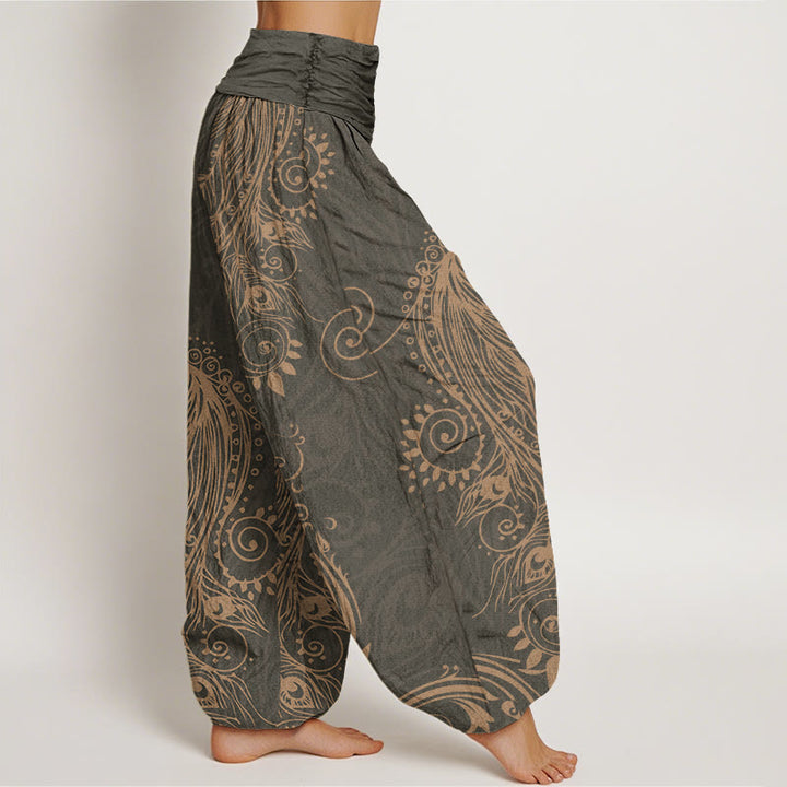 Buddha Stones Cotton Casual Peacock Design Women's Elastic Waist Harem Pants - image 2