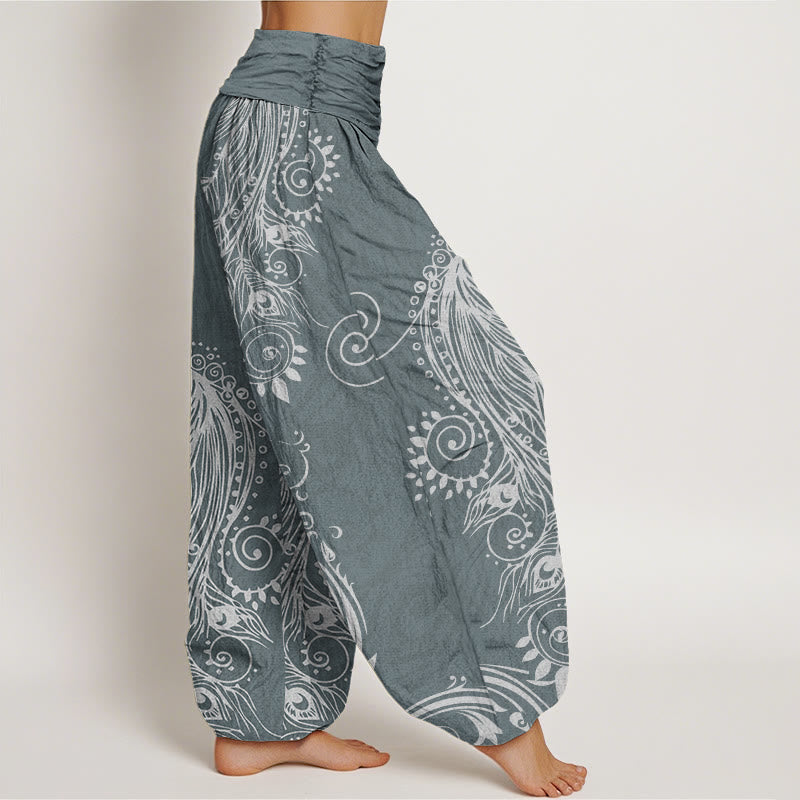 Buddha Stones Cotton Casual Peacock Design Women's Elastic Waist Harem Pants - image 6