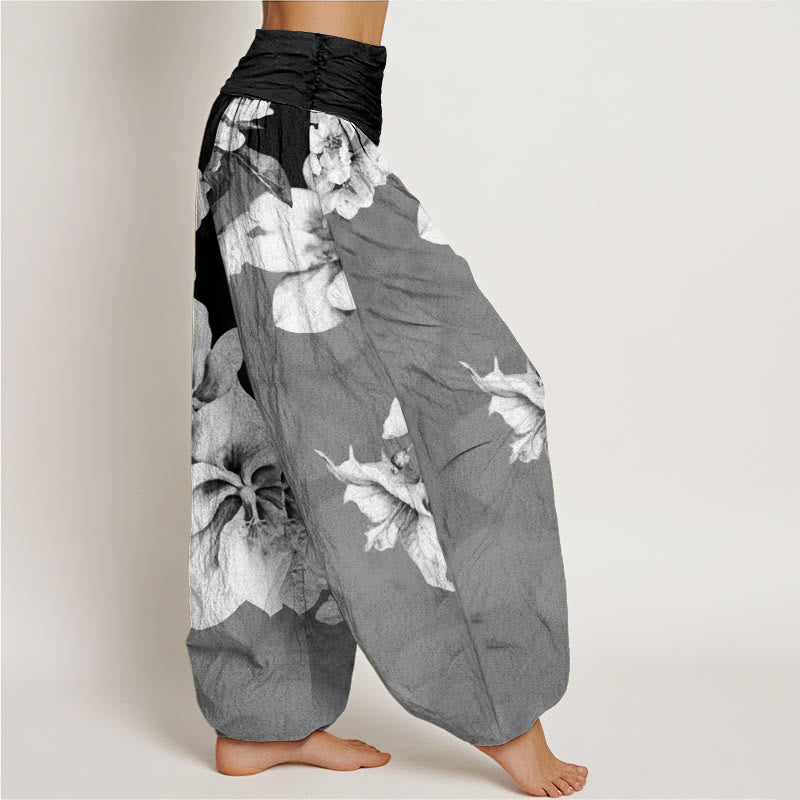 Buddha Stones Camellia Pattern Women's Elastic Waist Harem Pants - image 9