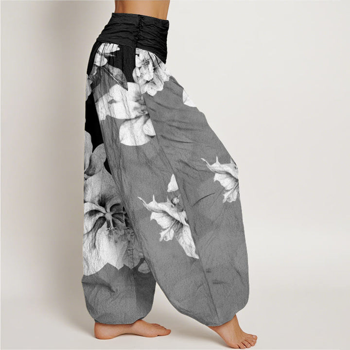 Buddha Stones Camellia Pattern Women's Elastic Waist Harem Pants - image 9