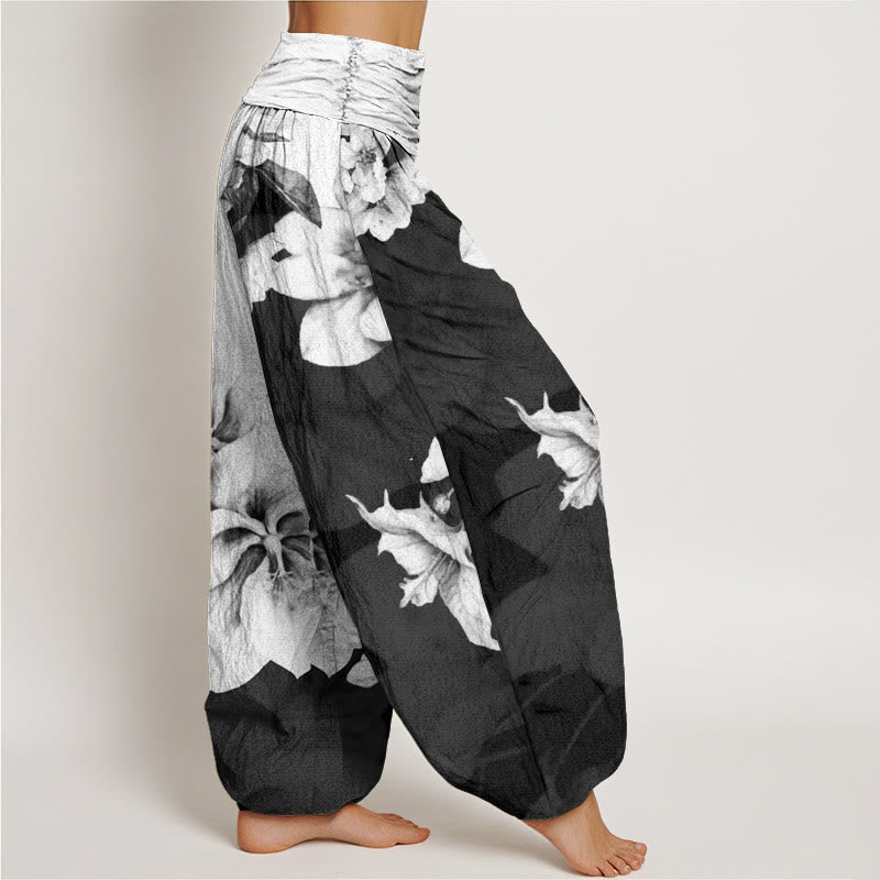 Buddha Stones Cotton Camellia Pattern Women's Elastic Waist Harem Pants - image 2