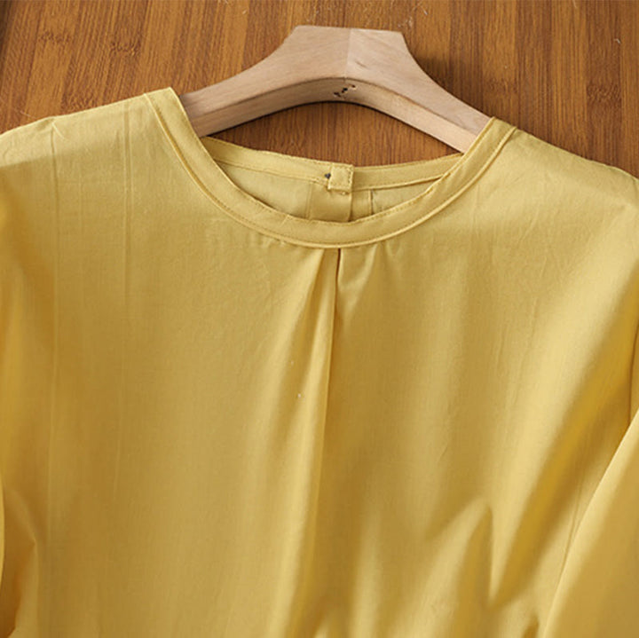 Buddha Stones Plain Lace Hem Single Breasted Button Cotton Linen Three Quarter Sleeve Women's Crew Neck Shirt - image 6