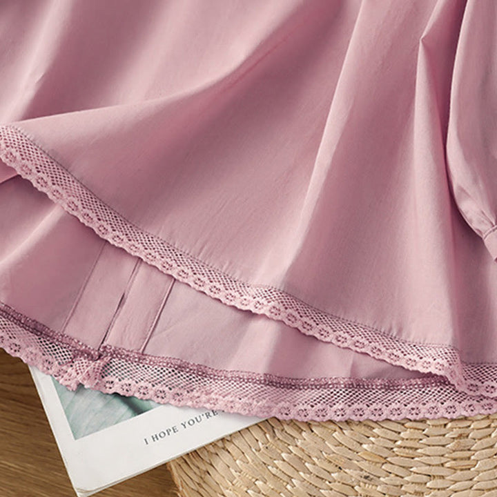 Buddha Stones Plain Lace Hem Single Breasted Button Cotton Linen Three Quarter Sleeve Women's Crew Neck Shirt - image 24