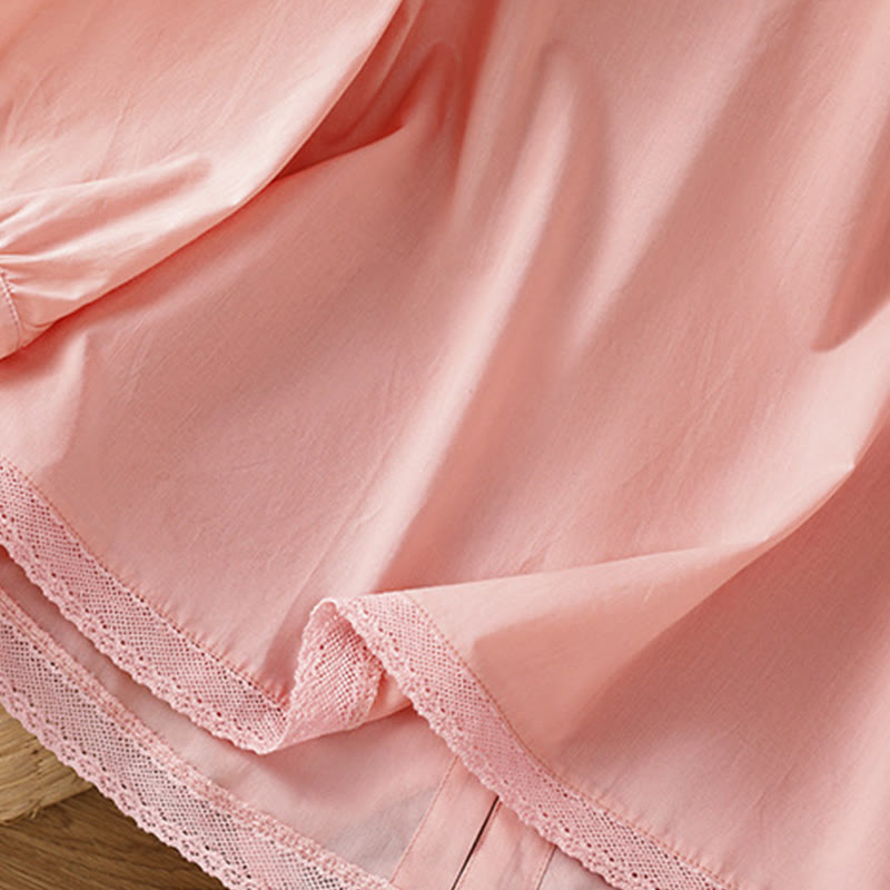 Buddha Stones Plain Lace Hem Single Breasted Button Cotton Linen Three Quarter Sleeve Women's Crew Neck Shirt - image 33