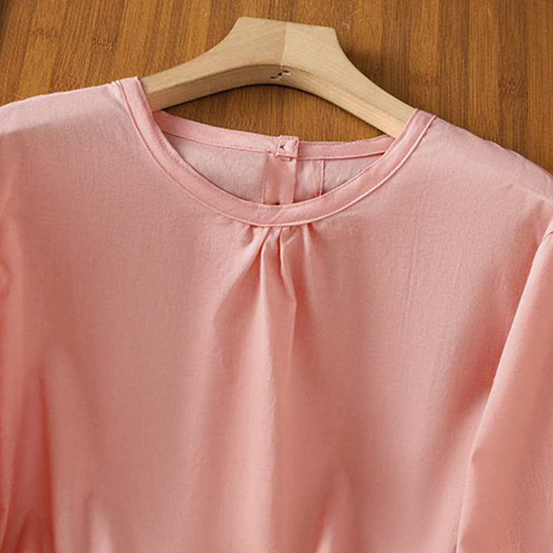 Buddha Stones Plain Lace Hem Single Breasted Button Cotton Linen Three Quarter Sleeve Women's Crew Neck Shirt - image 28