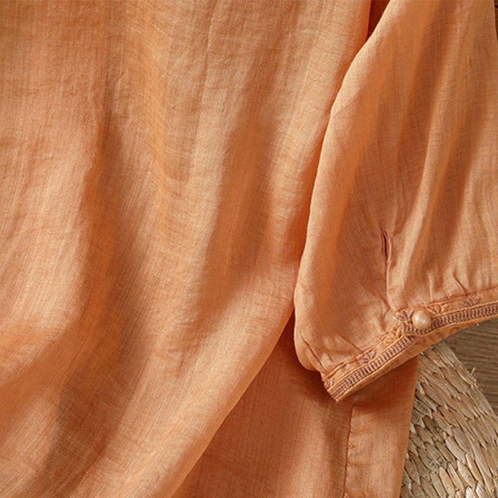 Buddha Stones Casual Embroidery Frog-Button Polyester Half Sleeve Women's V-neck Shirt - image 21