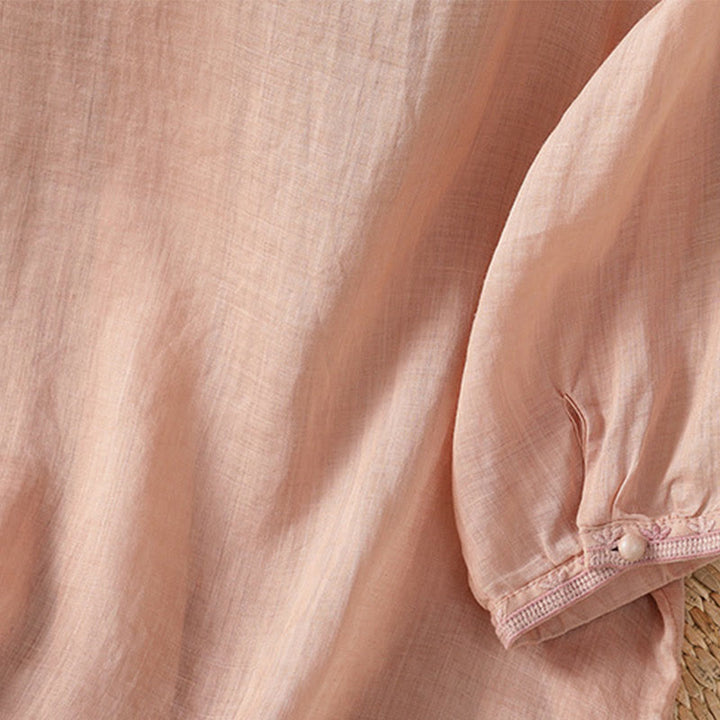 Buddha Stones Casual Embroidery Frog-Button Polyester Half Sleeve Women's V-neck Shirt - image 25