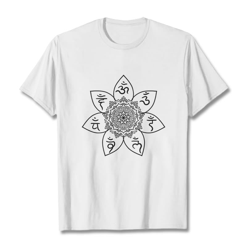 Buddha Stones Mandala Om Mani Padme Hum Pattern Tee T-shirt - White - 2XL - image 7