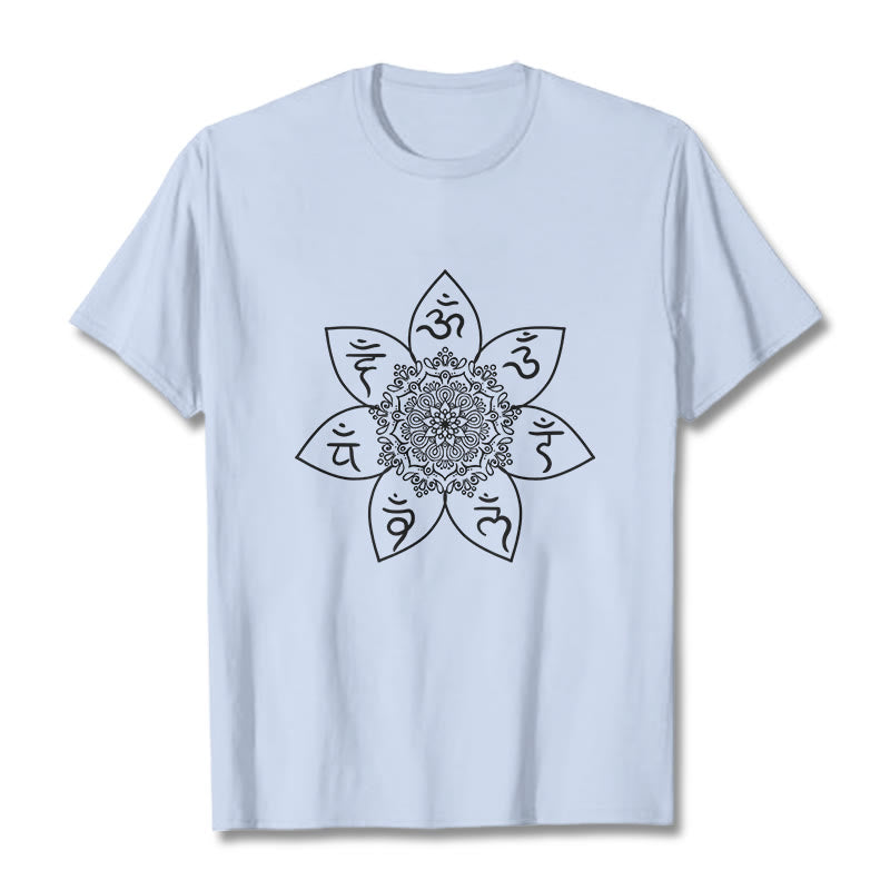 Buddha Stones Mandala Om Mani Padme Hum Pattern Tee T-shirt - LightCyan - 2XL - image 18