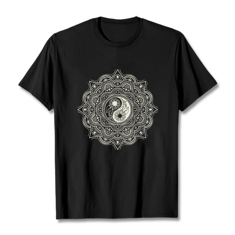 Buddha Stones Mandala YinYang Symbol Pattern Tee T-shirt - Black - 2XL - image 3