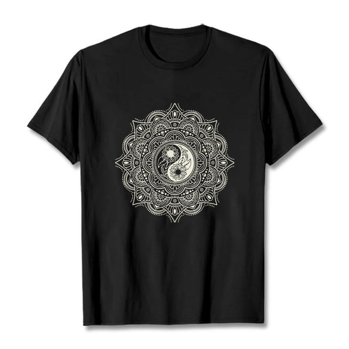 Buddha Stones Mandala YinYang Symbol Pattern Tee T-shirt - Black - 2XL - image 3