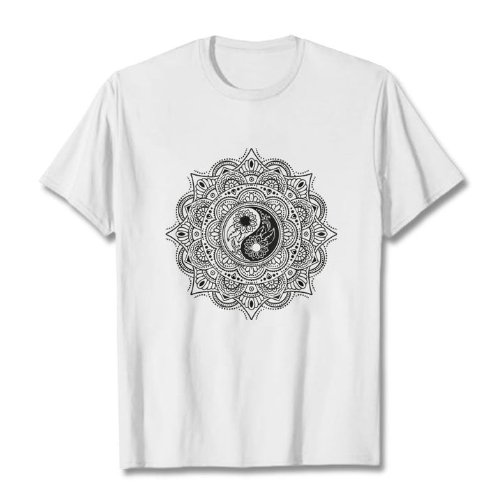 Buddha Stones Mandala YinYang Symbol Pattern Tee T-shirt - White - 2XL - image 7