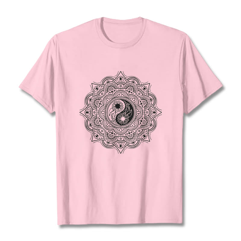 Buddha Stones Mandala YinYang Symbol Pattern Tee T-shirt - LightPink - 2XL - image 12
