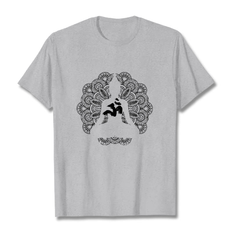 Buddha Stones Pure Color Mandala Om Symbol Pattern Tee T-shirt - LightGrey - 2XL - image 19