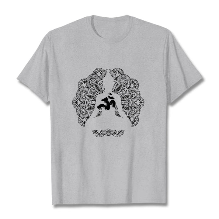 Buddha Stones Pure Color Mandala Om Symbol Pattern Tee T-shirt - LightGrey - 2XL - image 19