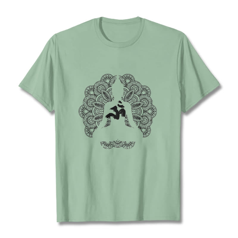 Buddha Stones Pure Color Mandala Om Symbol Pattern Tee T-shirt - PaleGreen - 2XL - image 14