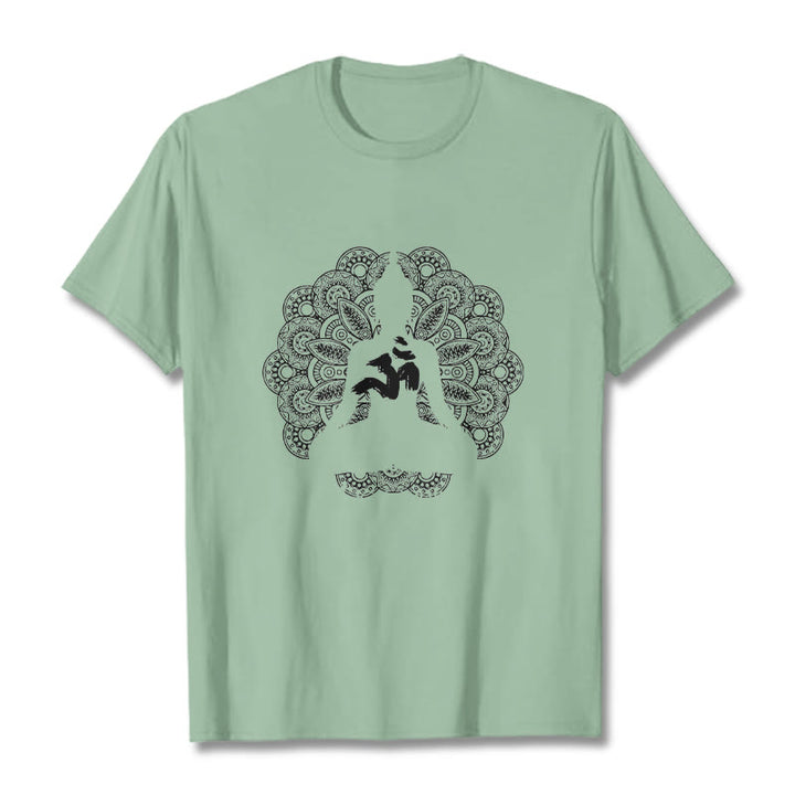 Buddha Stones Pure Color Mandala Om Symbol Pattern Tee T-shirt - PaleGreen - 2XL - image 14