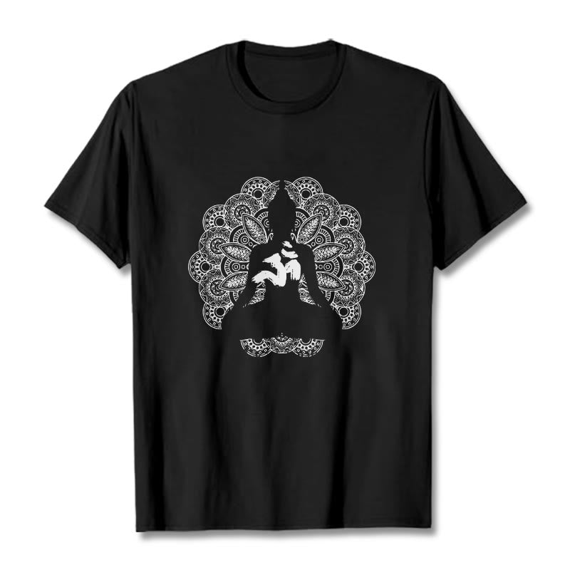 Buddha Stones Pure Color Mandala Om Symbol Pattern Tee T-shirt - Black - 2XL - image 0