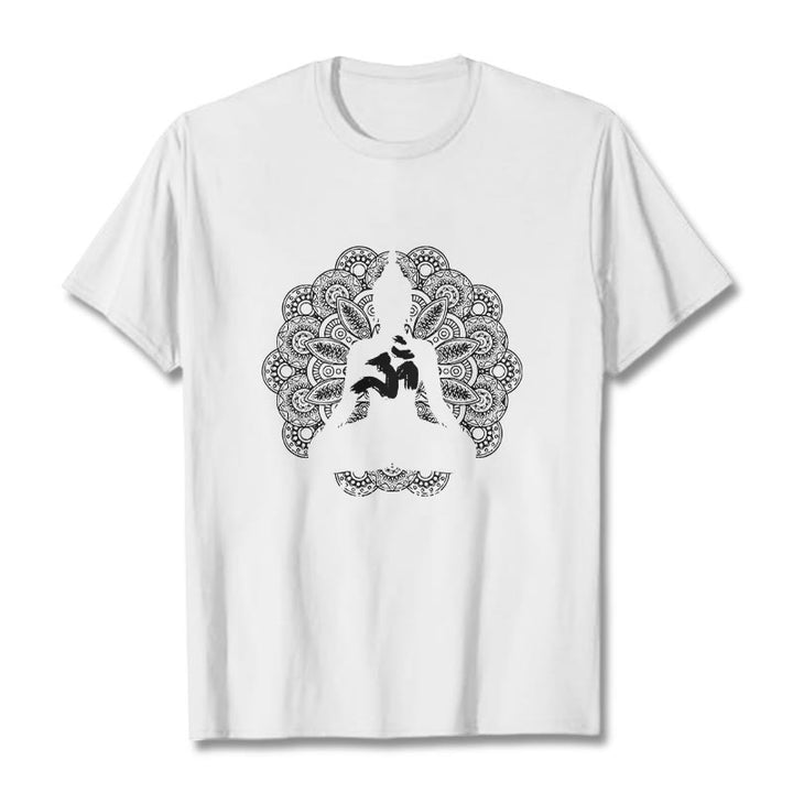 Buddha Stones Pure Color Mandala Om Symbol Pattern Tee T-shirt - White - 2XL - image 5