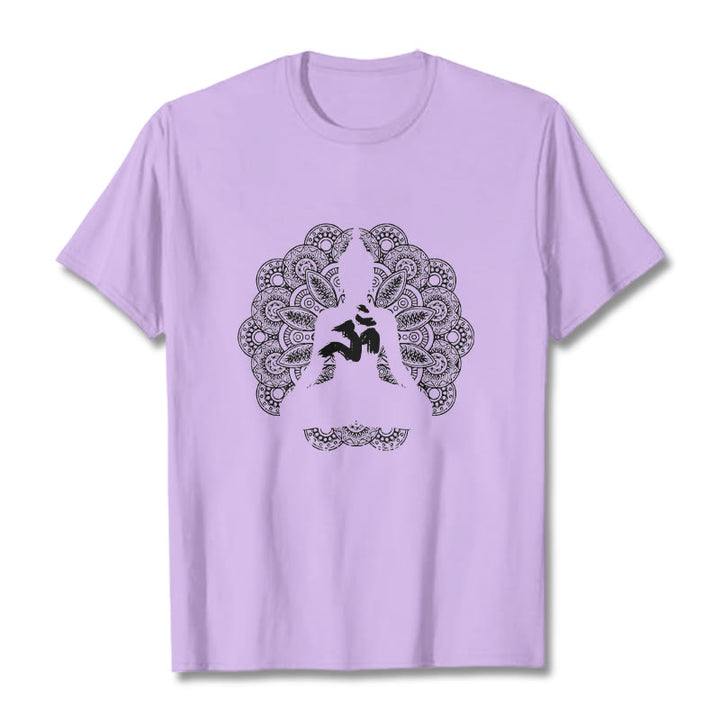 Buddha Stones Pure Color Mandala Om Symbol Pattern Tee T-shirt - Plum - 2XL - image 16